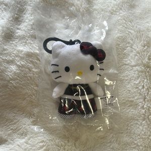 Hello Kitty 4” Plush Dangler - Black Plaid with Fishnet
